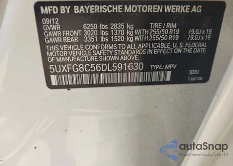 2013 BMW X6 xDrive50I from USA, damaged, VIN 5UXFG8C56DL591630